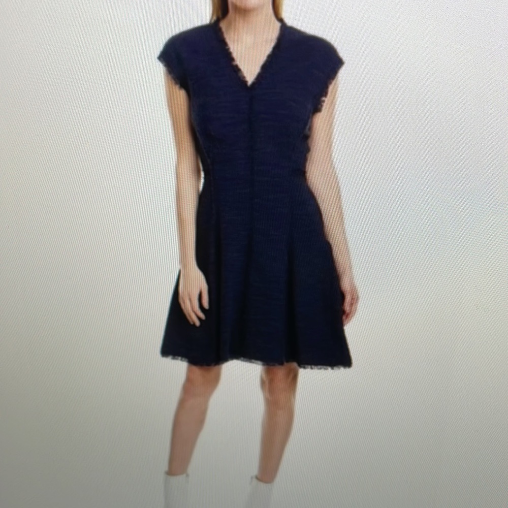 Rebecca Taylor Navy Tweed Raw Hem Fit and Flare Dress Size 4
